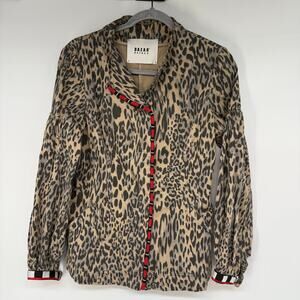 Bazar Deluxe Leopard Print Beaded Cotton Jacket Womens Sz 42 US 6 Brown